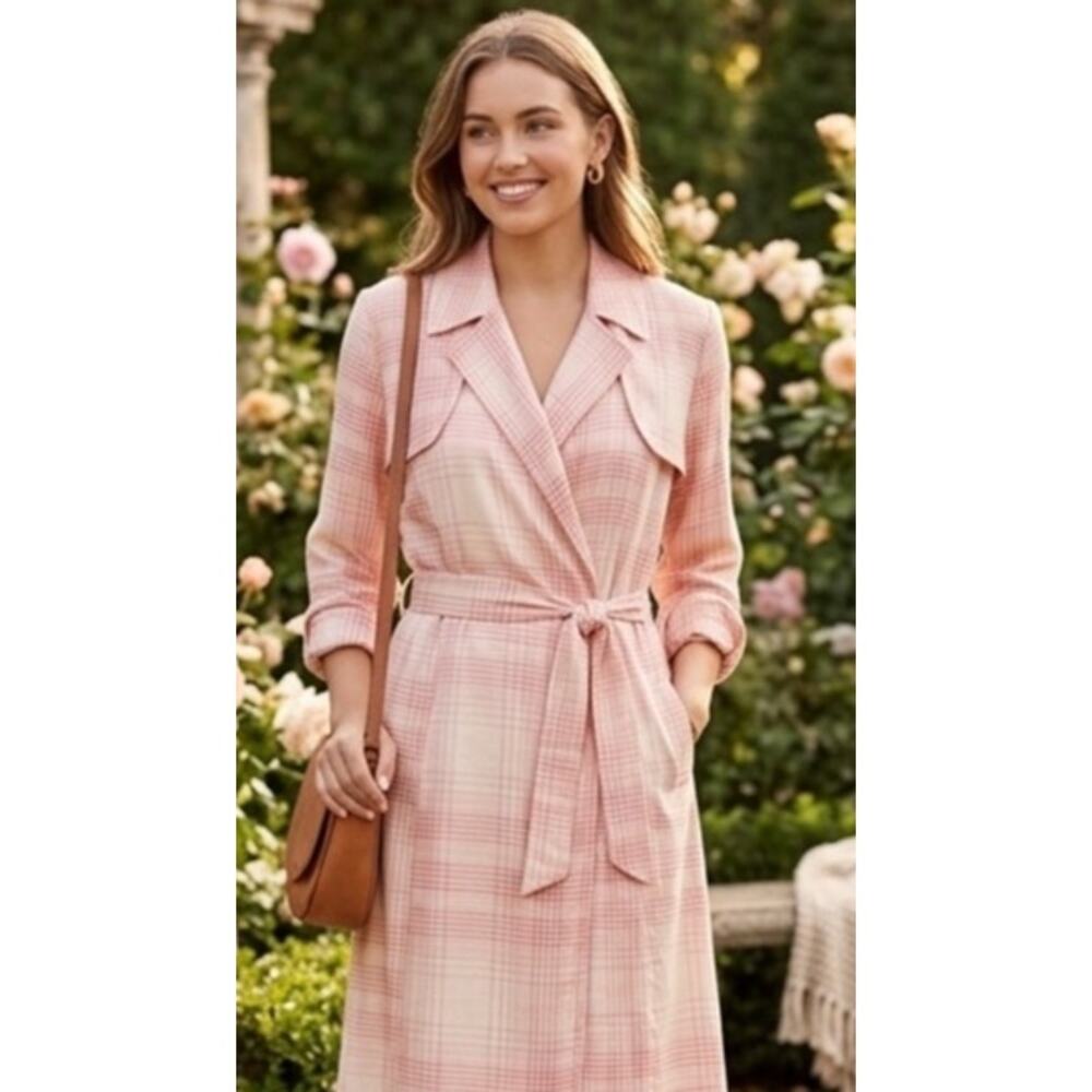 LC Lauren Conrad Pink and Plaid Trench Coat Dress